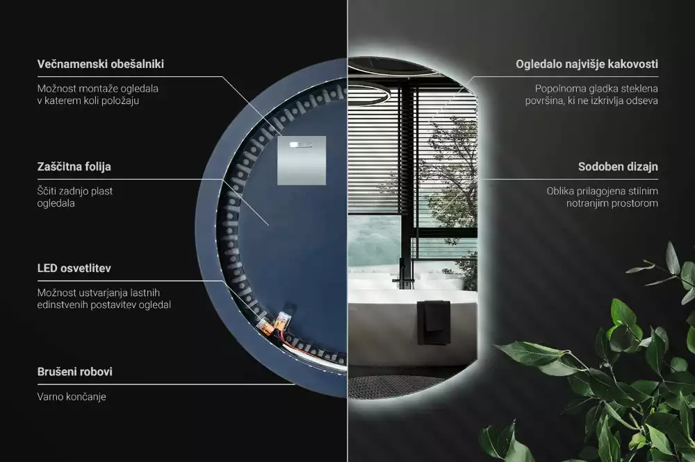 Csonka kör alakú LED háttérvilágítású tükör