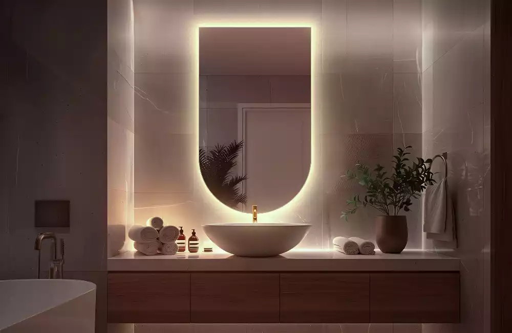Félig ovális LED háttérvilágítású tükör