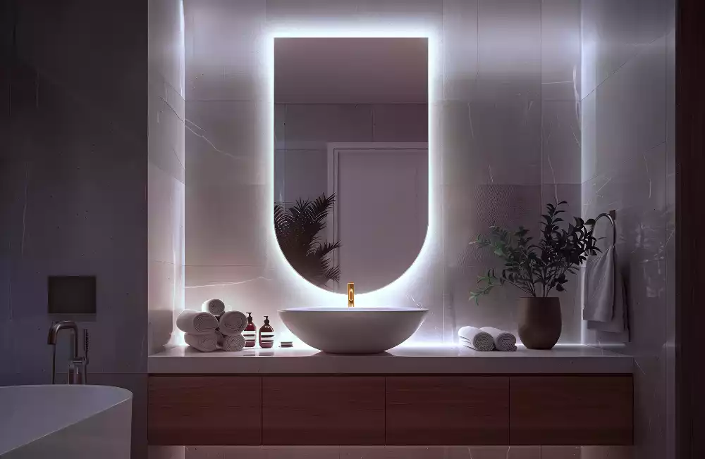 Félig ovális LED háttérvilágítású tükör