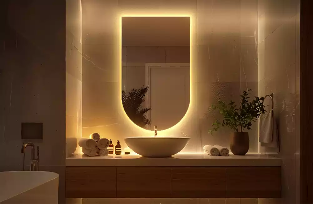 Félig ovális LED háttérvilágítású tükör