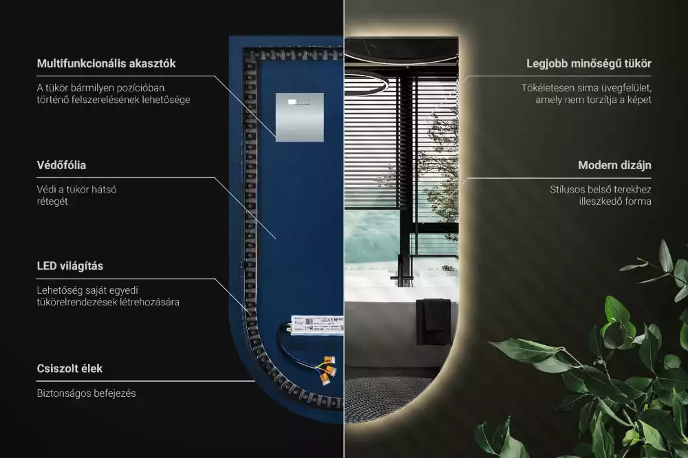 Félig ovális LED háttérvilágítású tükör