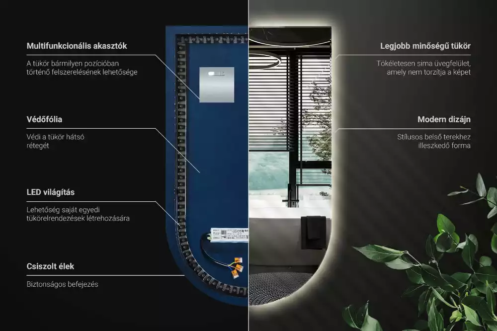 Félig ovális LED háttérvilágítású tükör