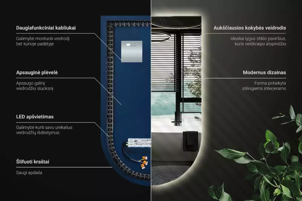 Félig ovális LED háttérvilágítású tükör