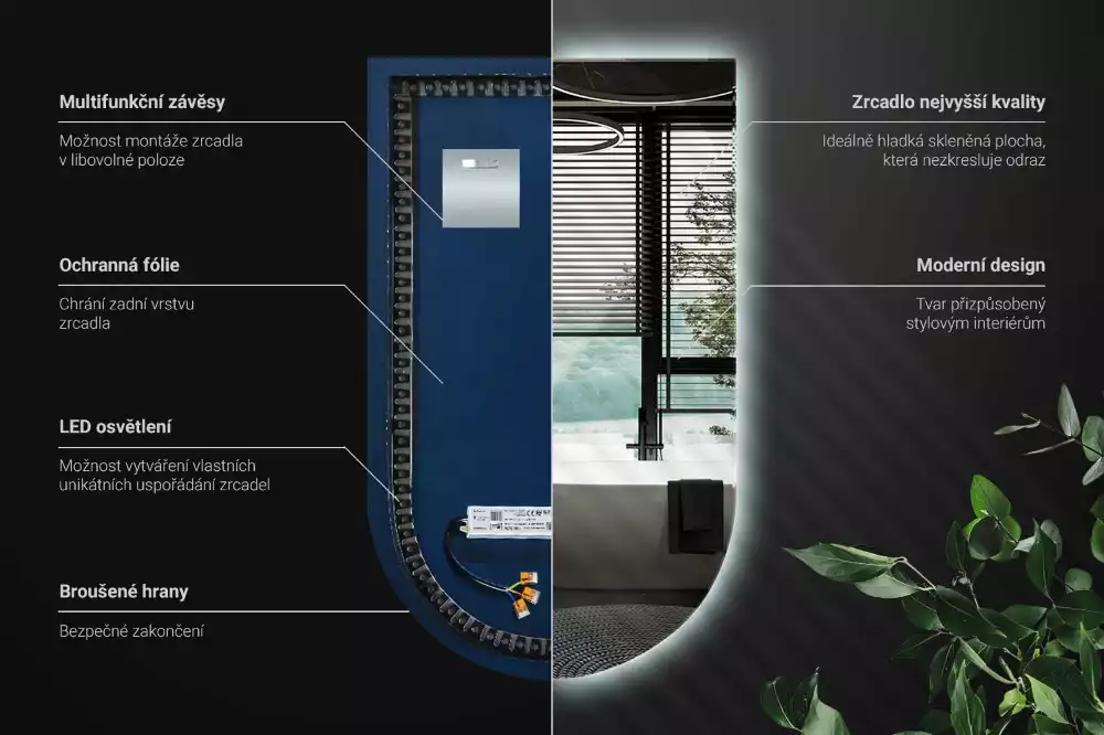 Félig ovális LED háttérvilágítású tükör