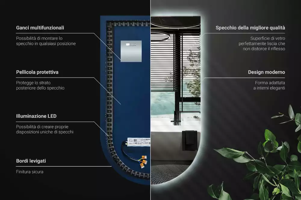 Félig ovális LED háttérvilágítású tükör