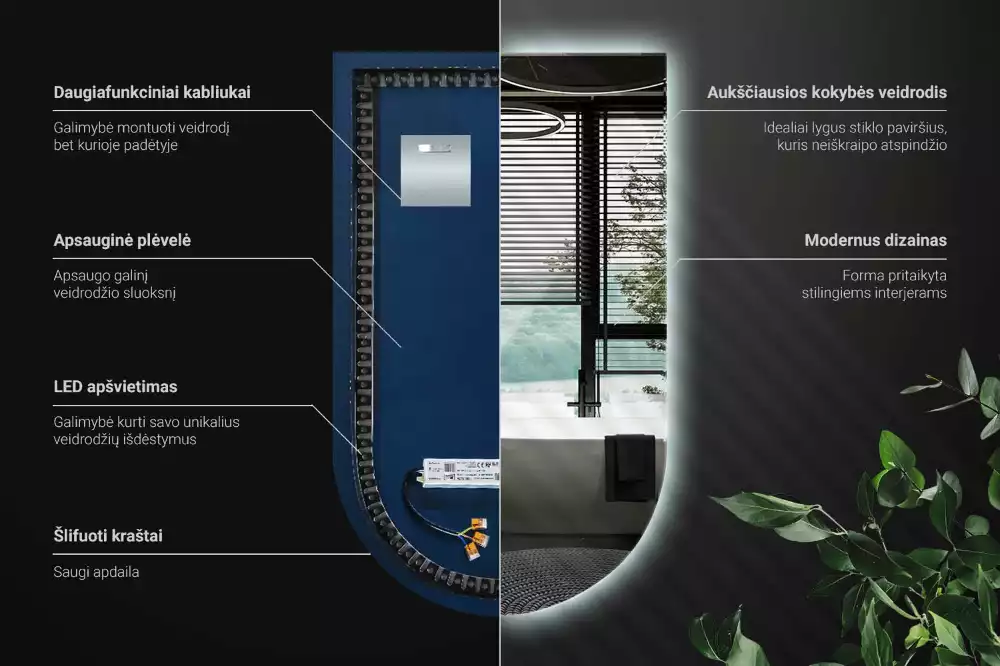 Félig ovális LED háttérvilágítású tükör