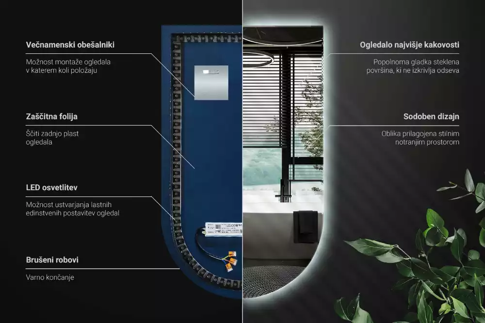 Félig ovális LED háttérvilágítású tükör