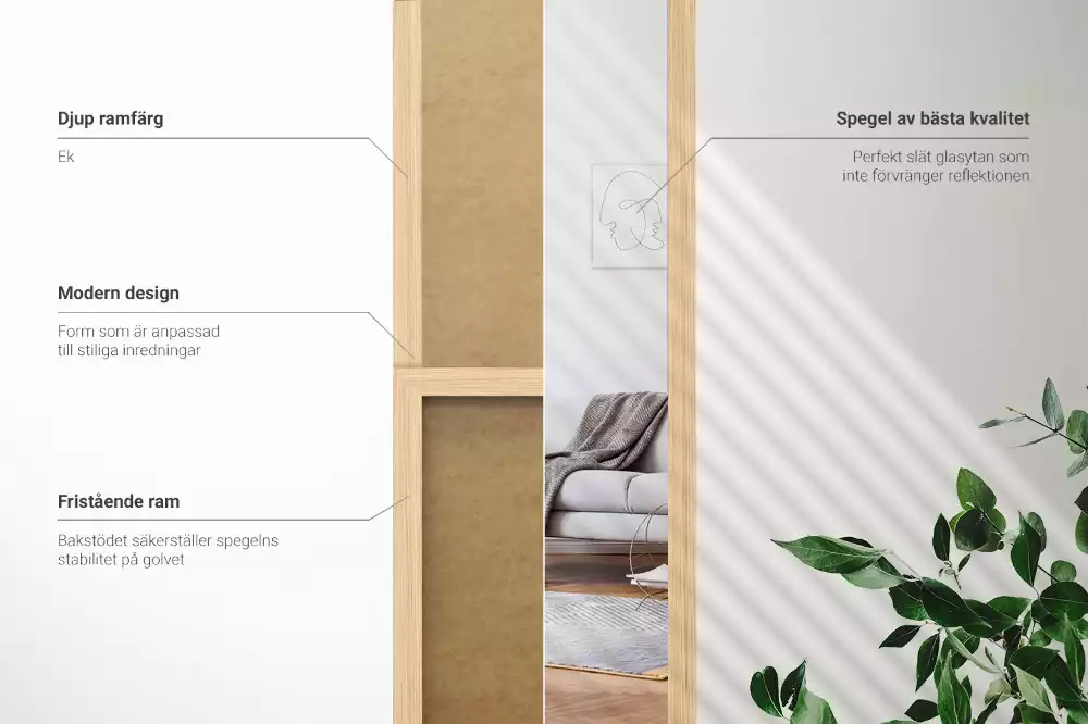Nagy álló tükör modern tölgyfa színű kerettel