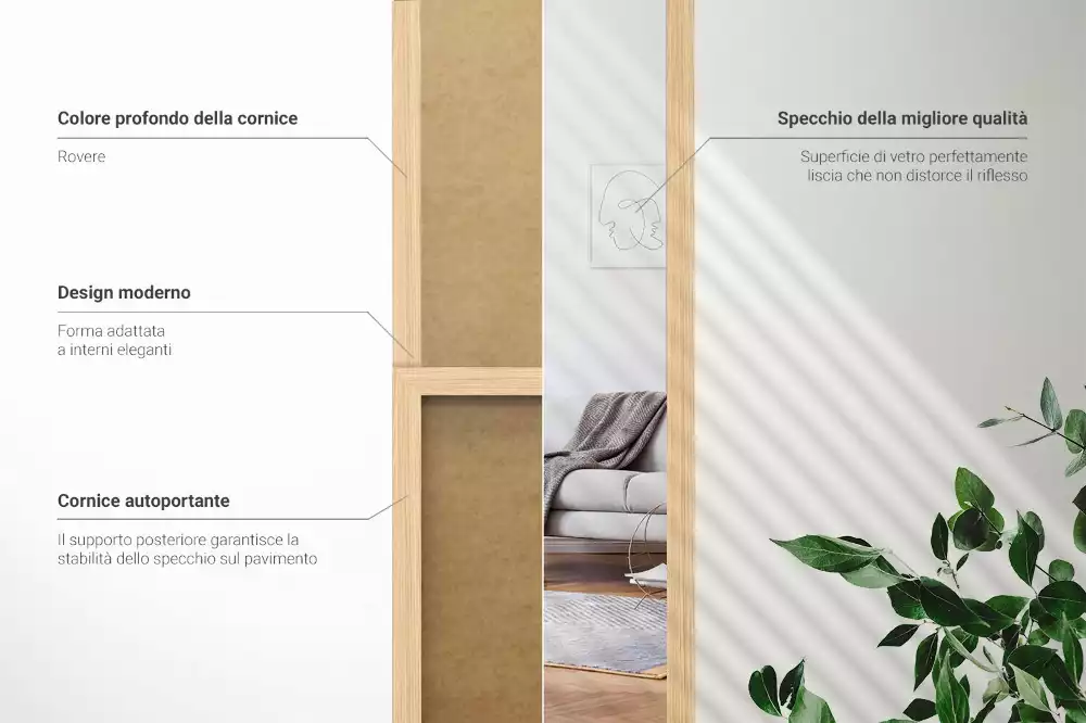 Nagy álló tükör modern tölgyfa színű kerettel