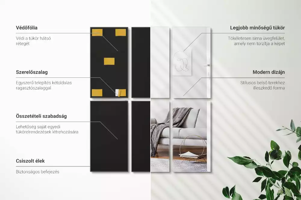 Minimalista téglalap alakú öntapadós tükörcsempe