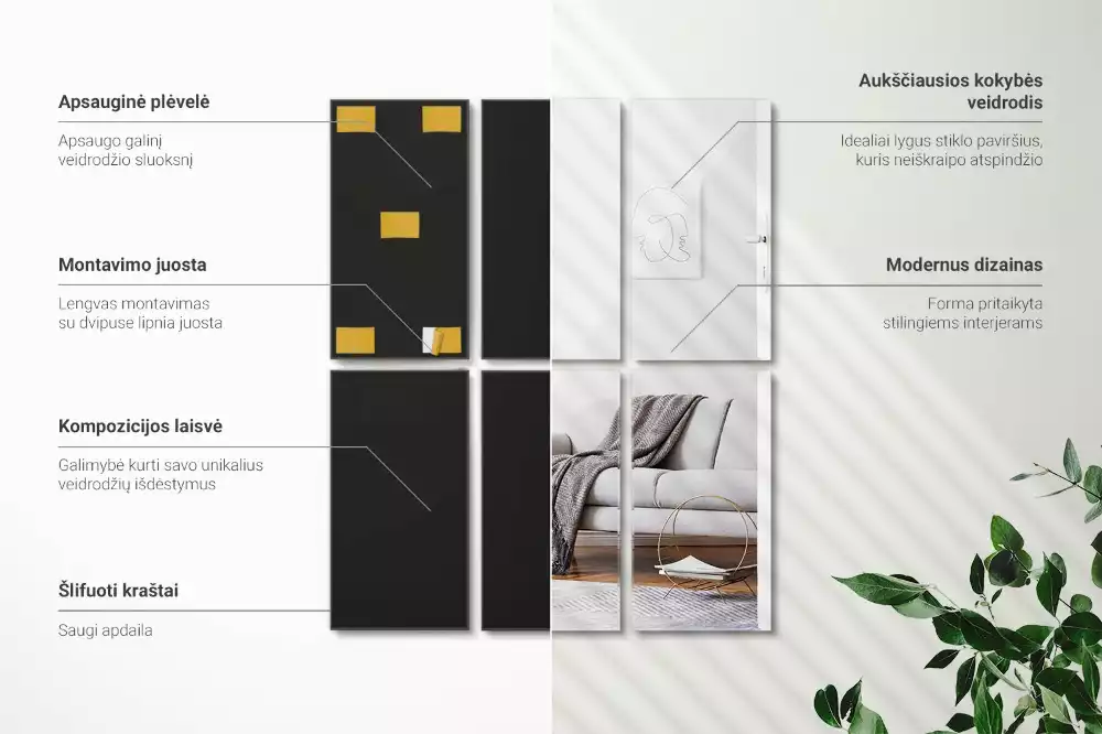 Minimalista téglalap alakú öntapadós tükörcsempe