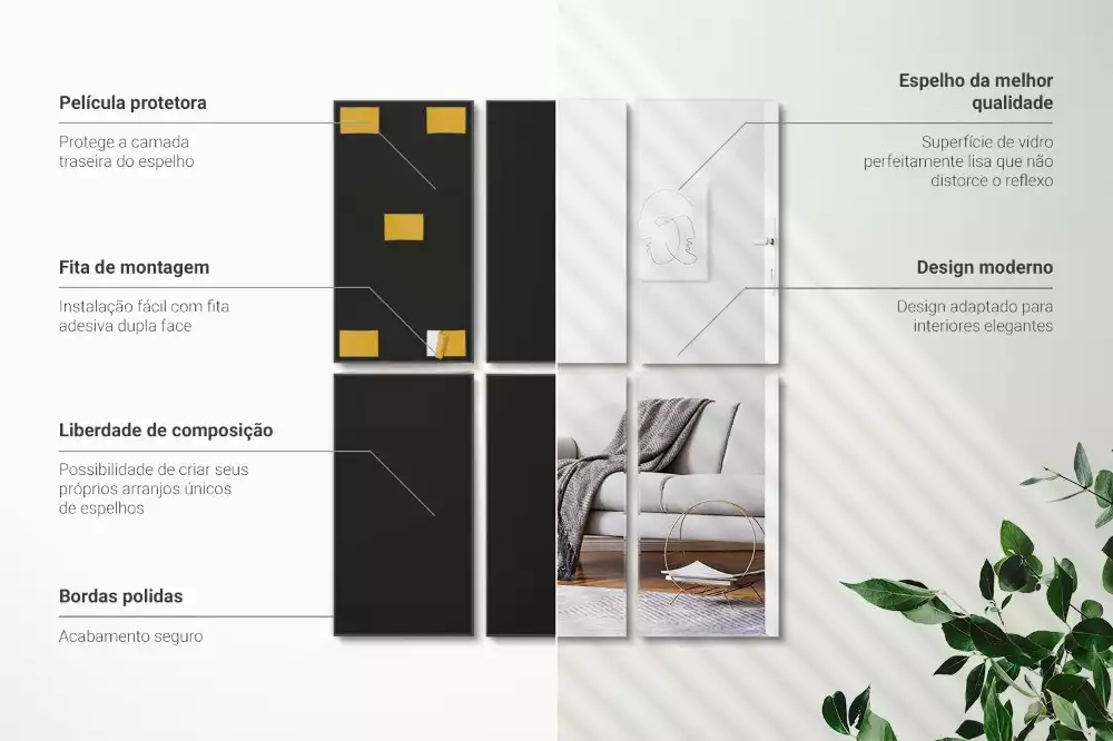 Minimalista téglalap alakú öntapadós tükörcsempe