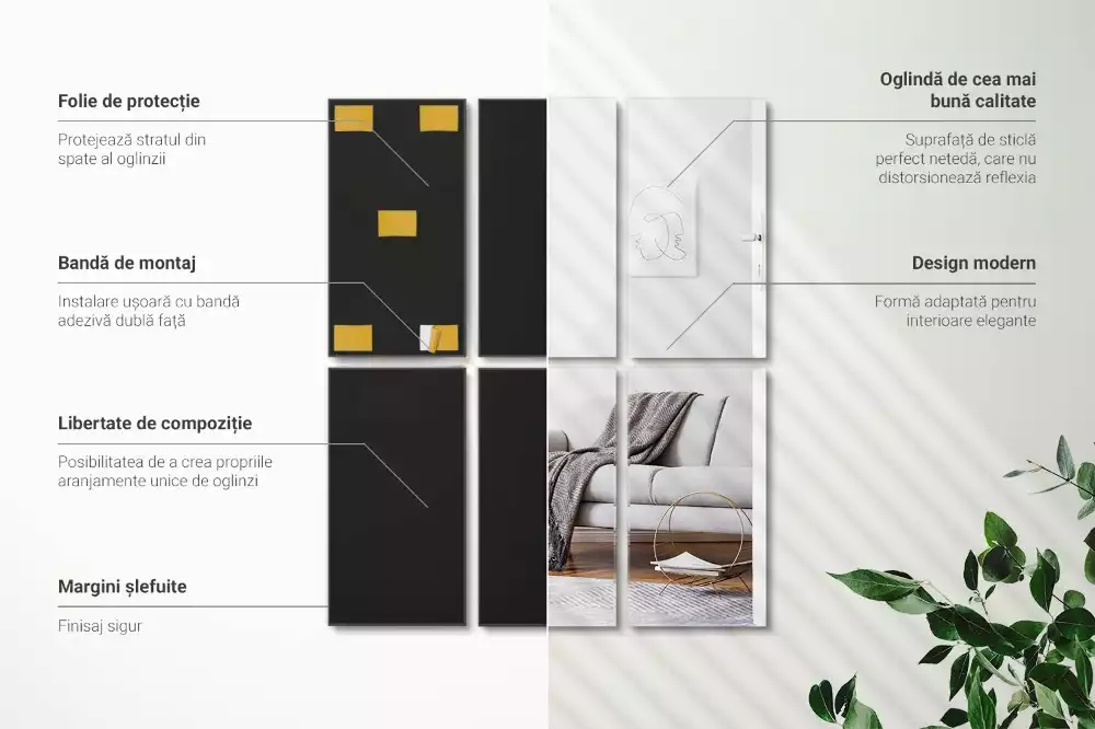 Minimalista téglalap alakú öntapadós tükörcsempe