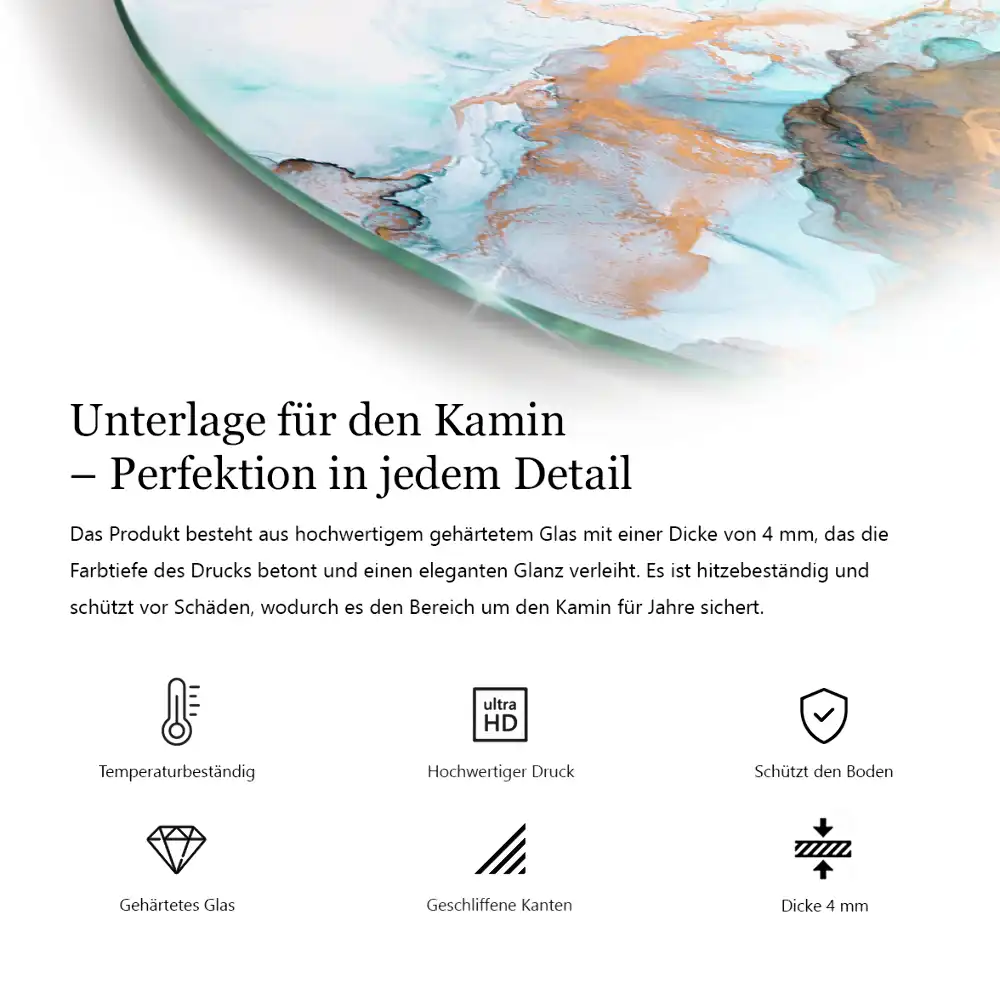 Negyedkör alakú üveg kandalló alátét finom textúrával világos fa mintázattal