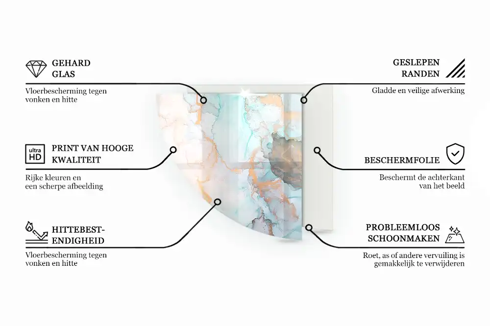 Negyedkör alakú kandalló alátét harmonikus táblamintával