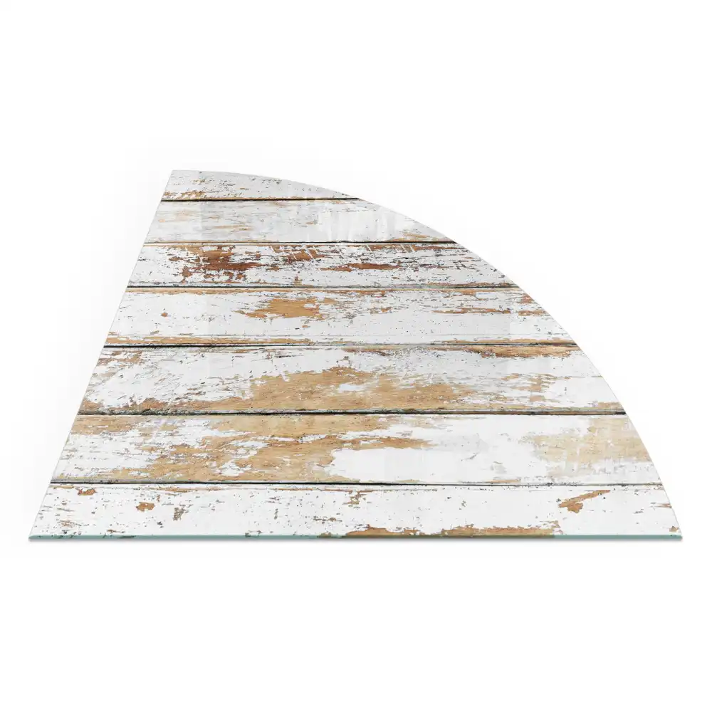 Negyedkör alakú üveg kandalló alátét sérült fa minta hatással