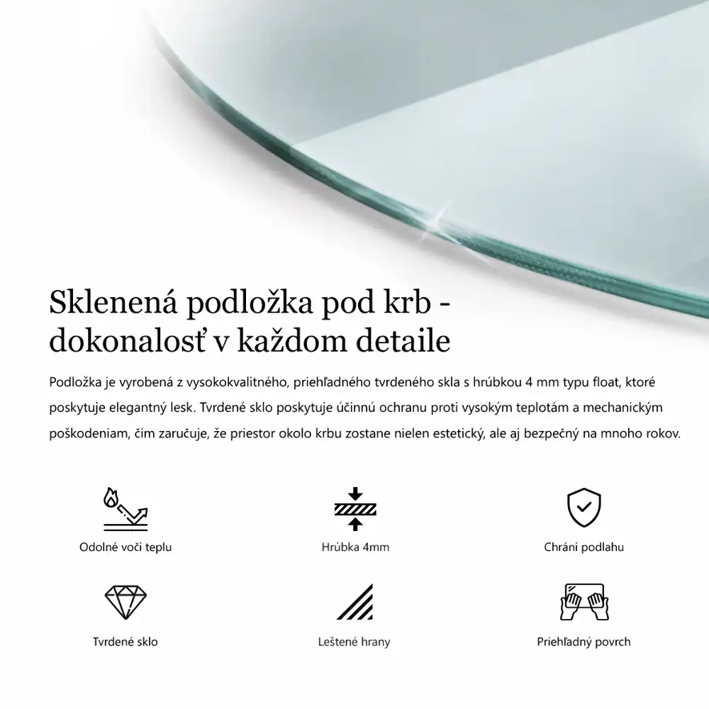 Átlátszó negyedkör alakú kandalló alátét