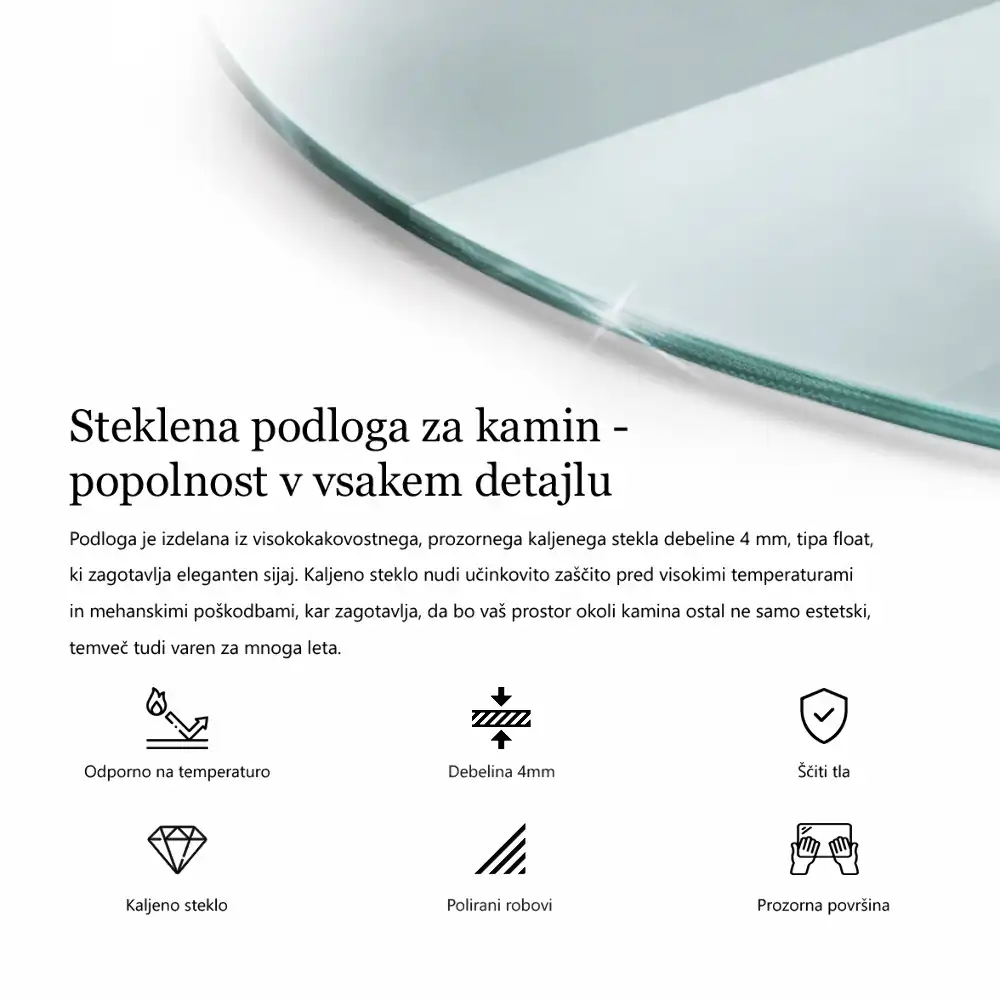 Átlátszó negyedkör alakú kandalló alátét