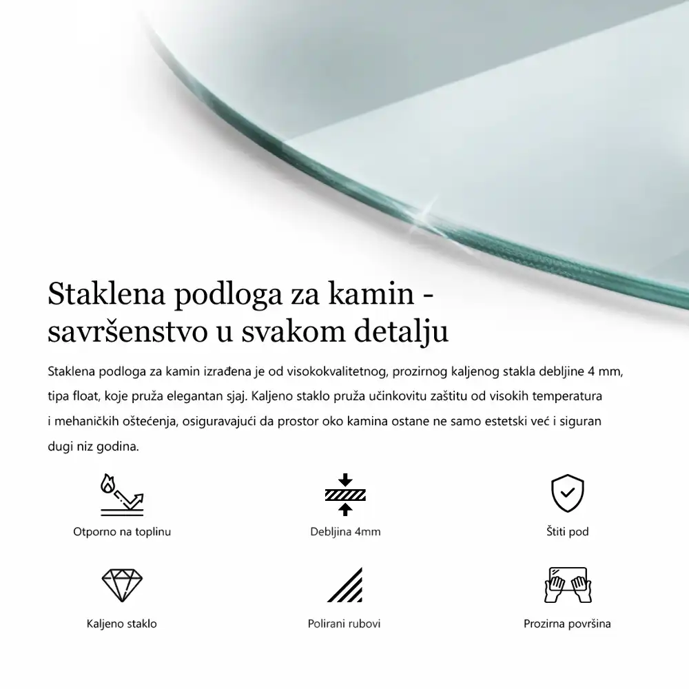 Átlátszó negyedkör alakú kandalló alátét