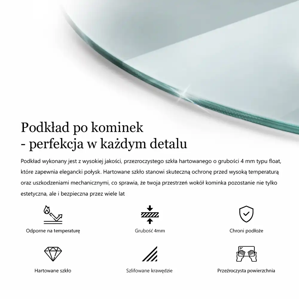 Átlátszó negyedkör alakú kandalló alátét