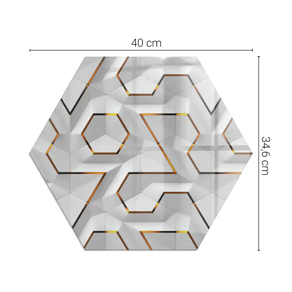Hatszögletű üveg kandalló alátét háromdimenziós geometriai mintával