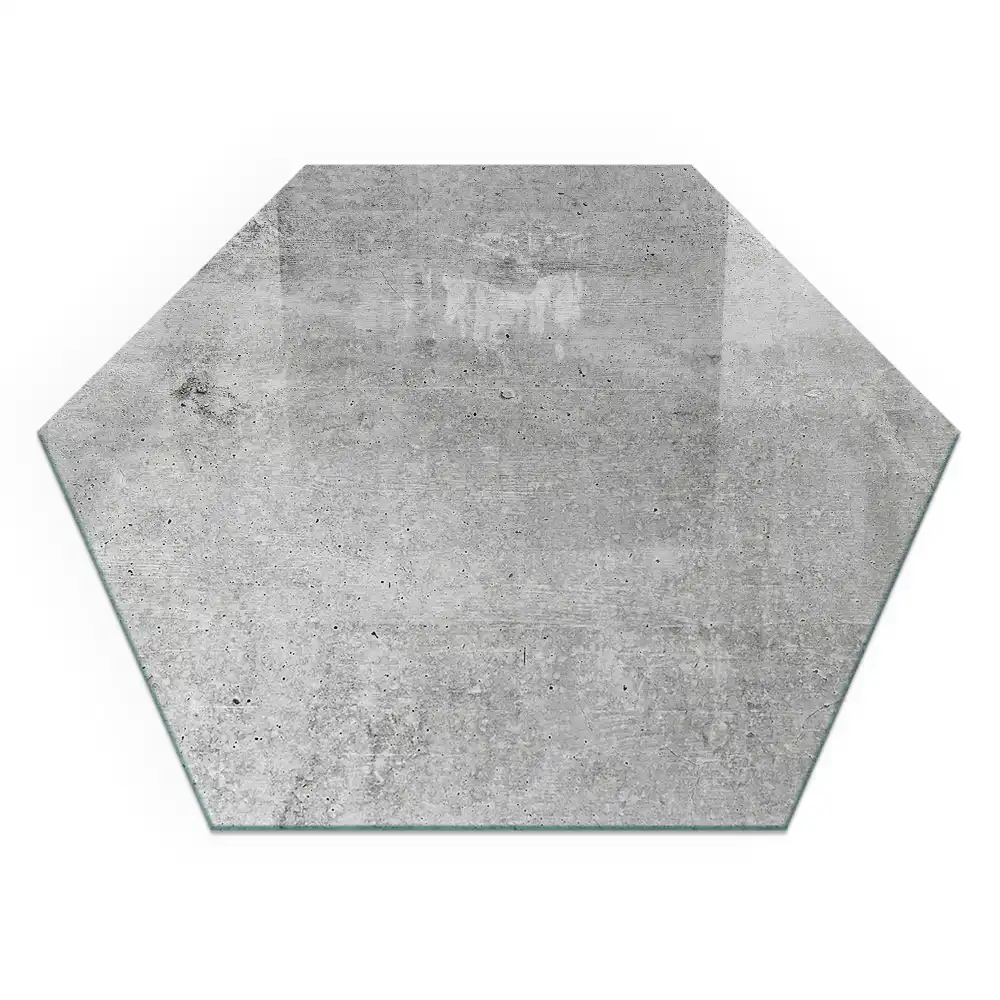 Hatszögletű üveg kandalló alátét modern beton textúrával