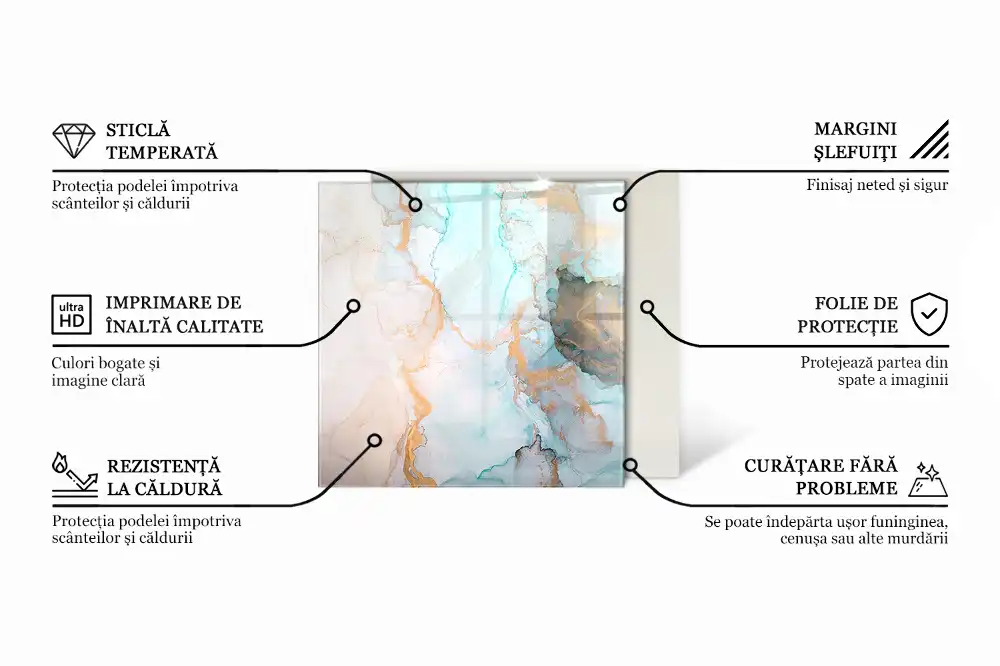 Négyzet alakú üveg kandalló alátét absztrakt organikus mintával