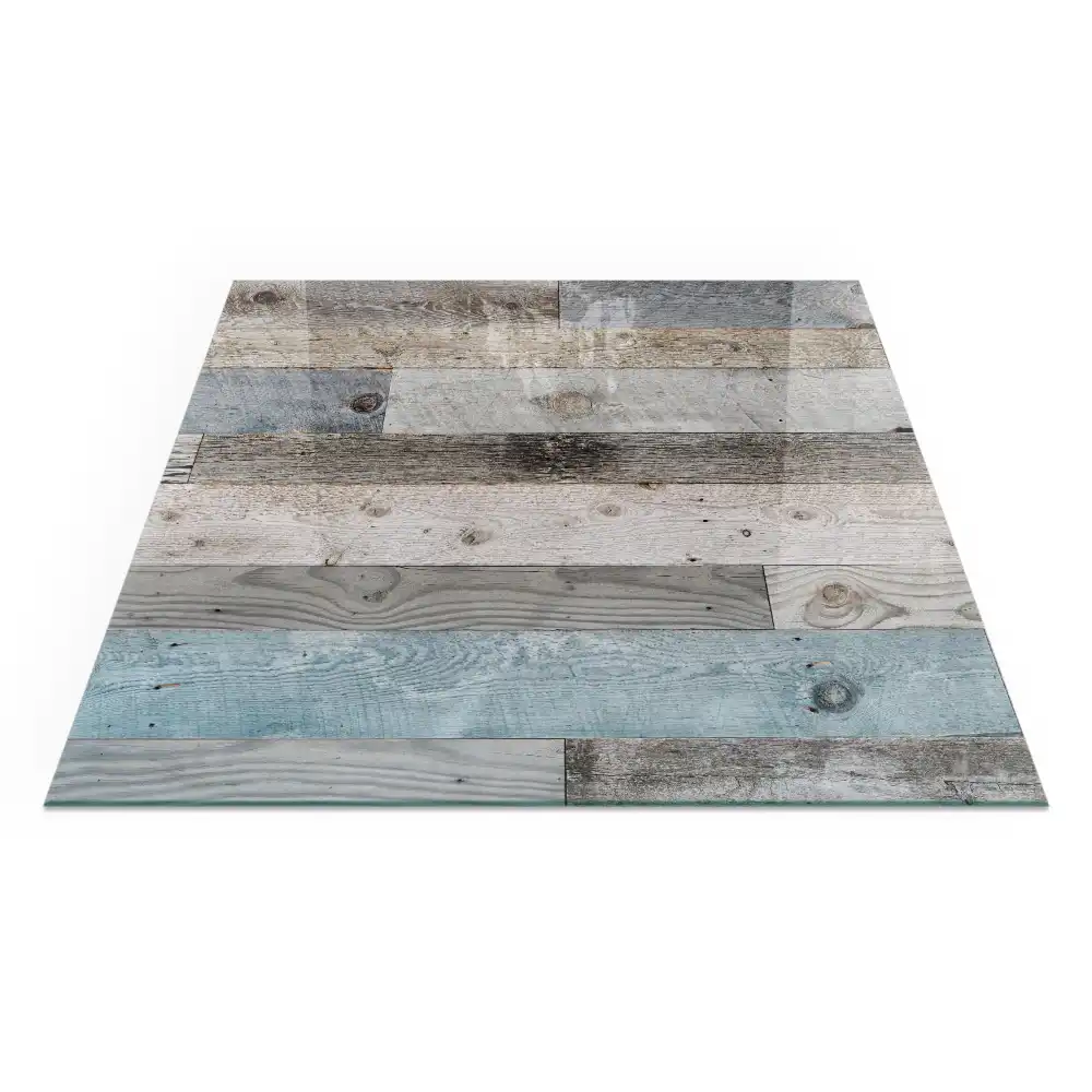 Négyzet alakú üveg kandalló alátét különböző árnyalatú táblákkal