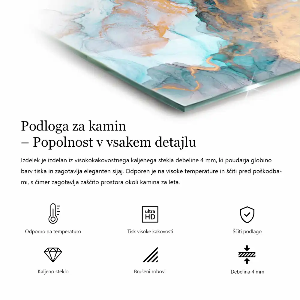 Kőhatású négyzet alakú üveg kandalló alátét