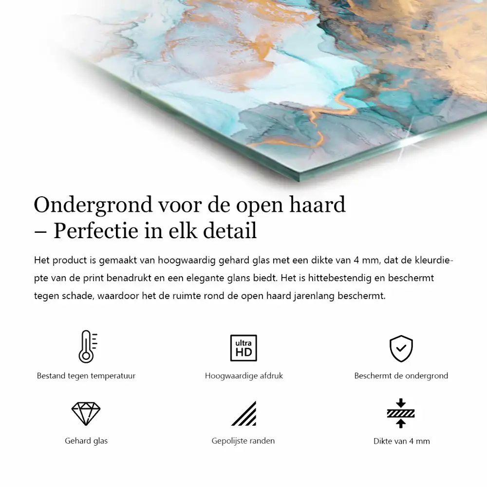 Négyzet alakú üveg kandalló alátét tenger színben