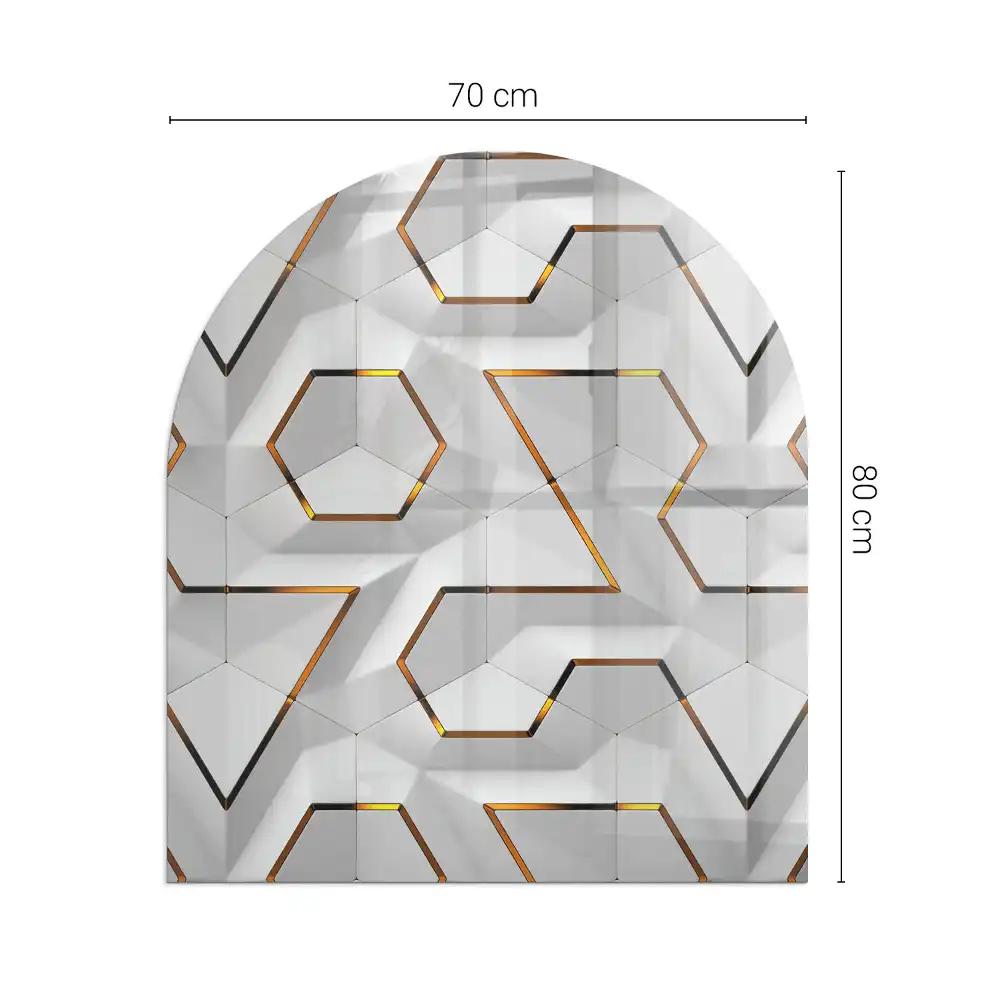 Félovális üveg kandalló alátét háromdimenziós geometriai motívummal