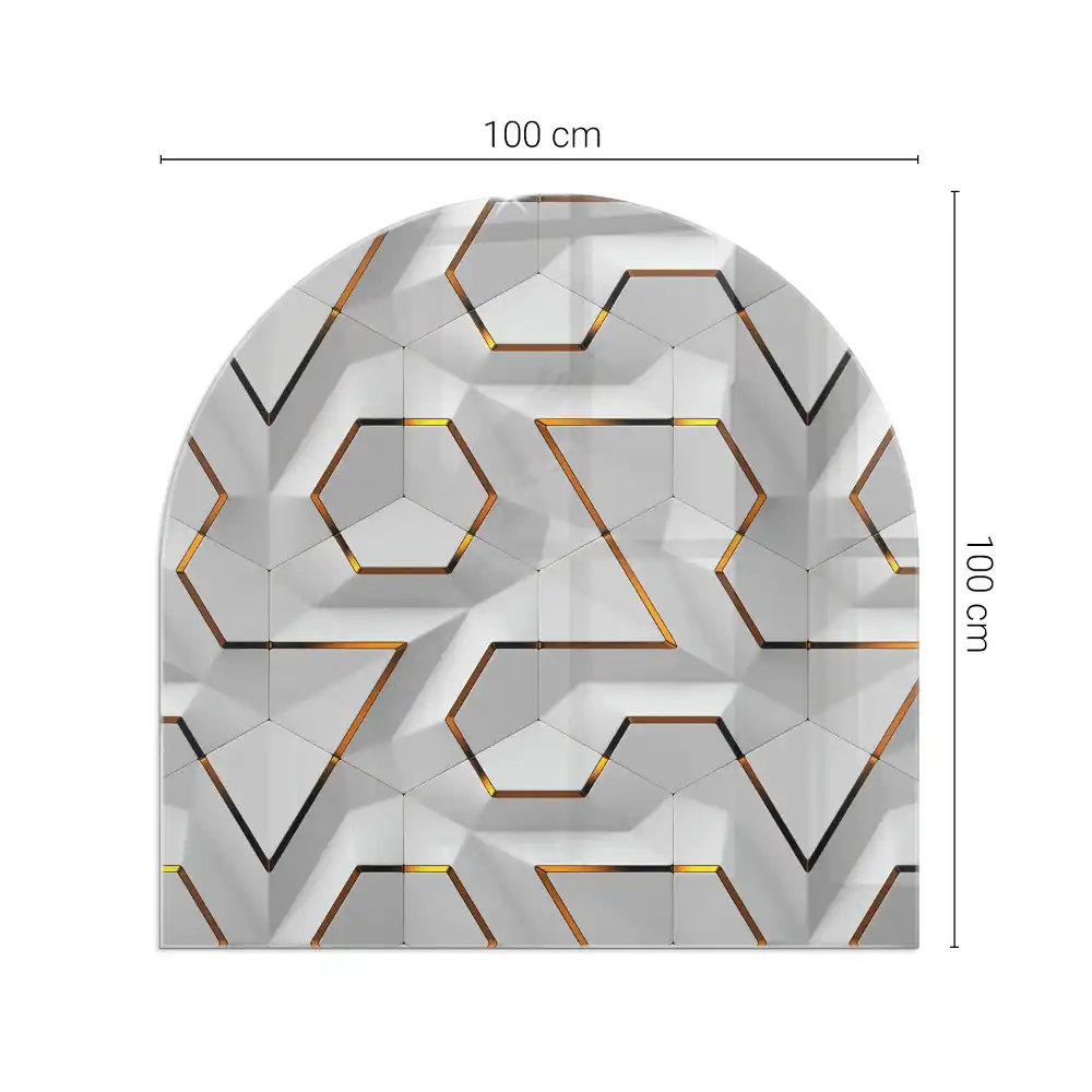 Félovális üveg kandalló alátét háromdimenziós geometriai motívummal