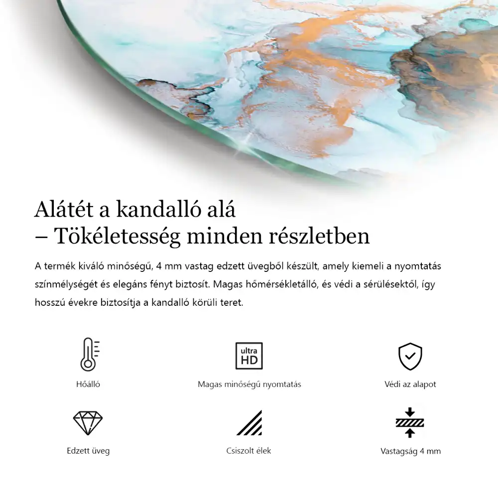 Félovális üveg kandalló alátét rozsda motívummal