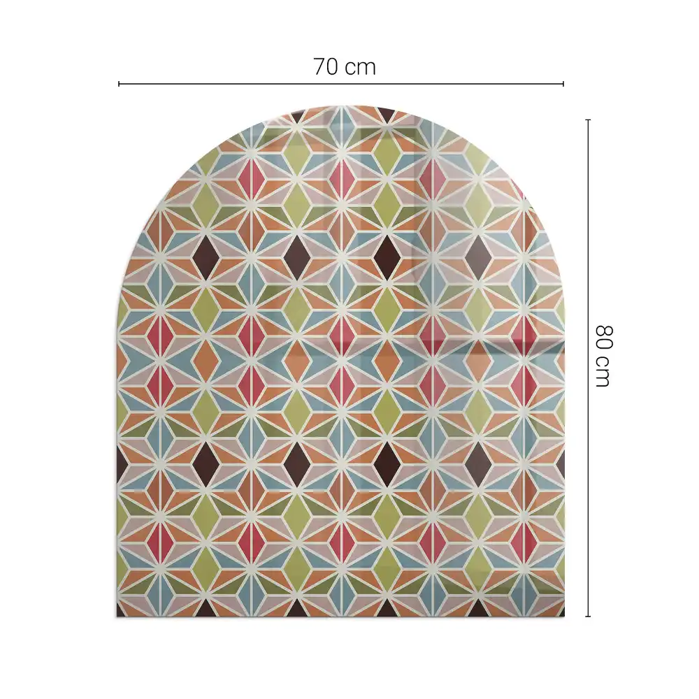 Félovális üveg kandalló alátét geometriai rács mintával