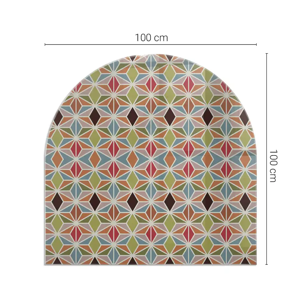 Félovális üveg kandalló alátét geometriai rács mintával