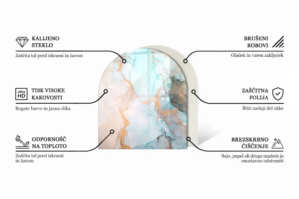 Félovális üveg kandalló alátét kopott fa deszka mintával