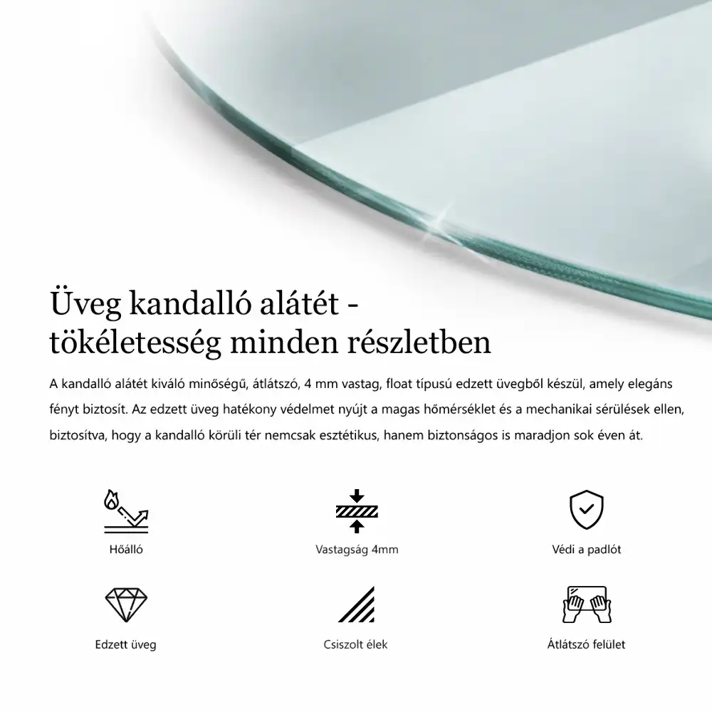 Félovális átlátszó kandalló üveg alátét