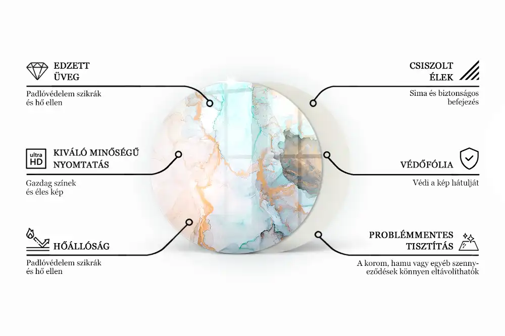 Kerek mozaikos üveg alátét kandallóhoz virágos díszítéssel