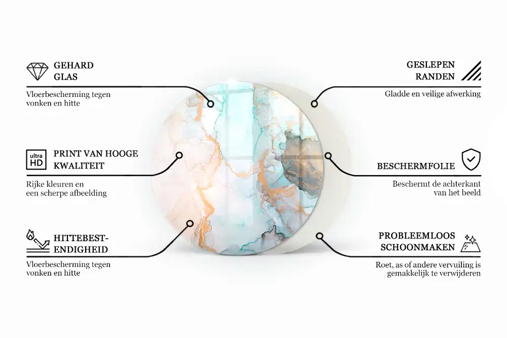 Kerek kandalló üveg alátét kőmintás díszítéssel