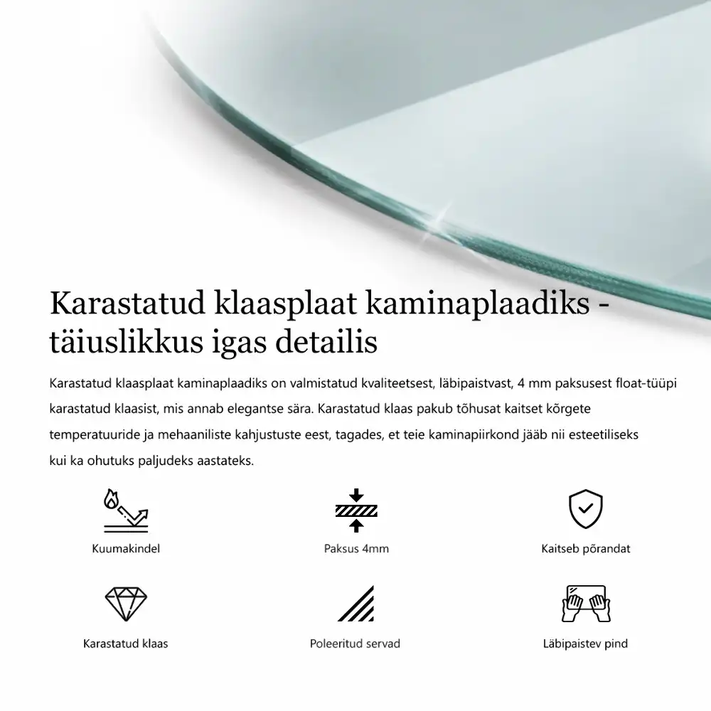 Kerek átlátszó üveg kandalló alátét