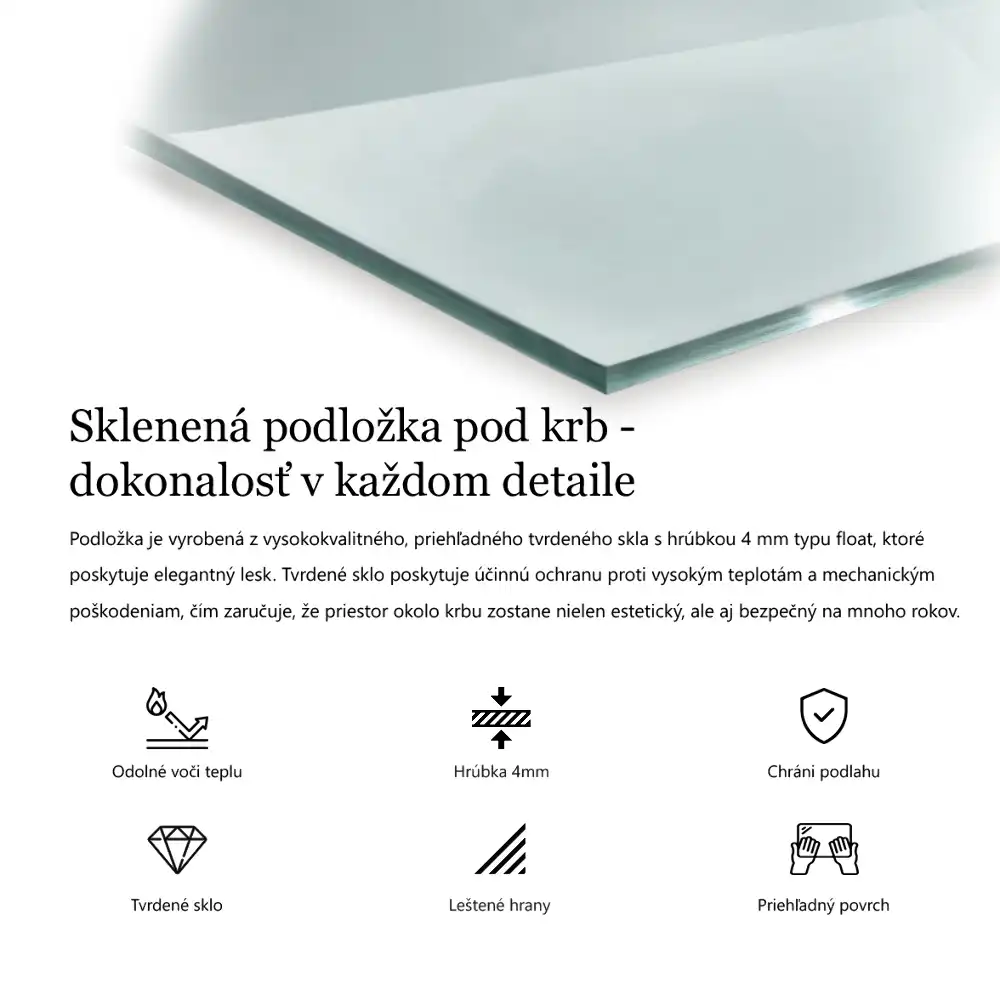 Átlátszó üveg kandalló alátét téglalap alakú