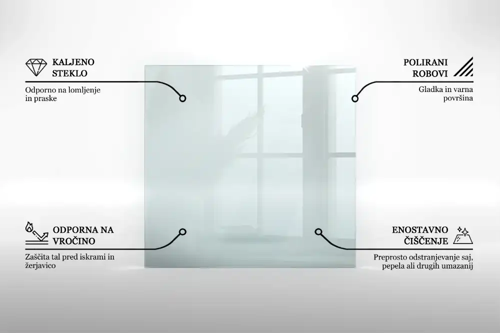 Átlátszó üveg kandalló alátét téglalap alakú