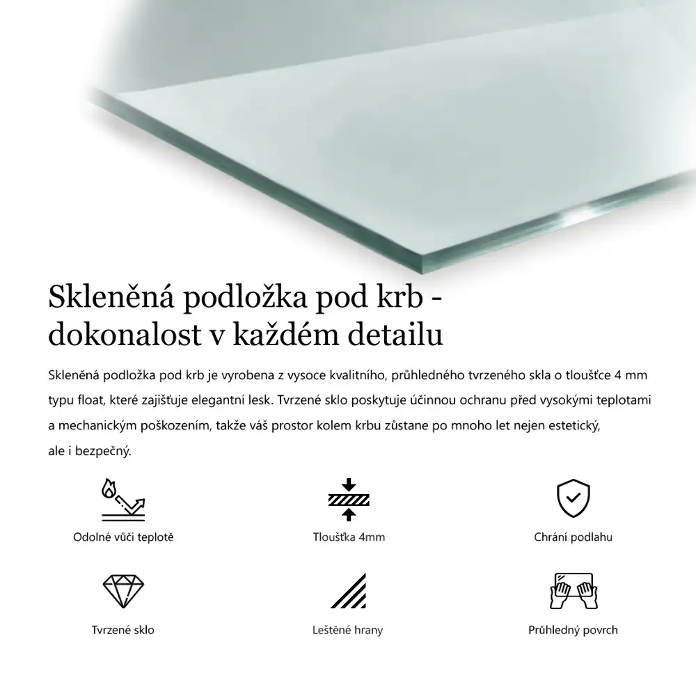Átlátszó üveg kandalló alátét téglalap alakú