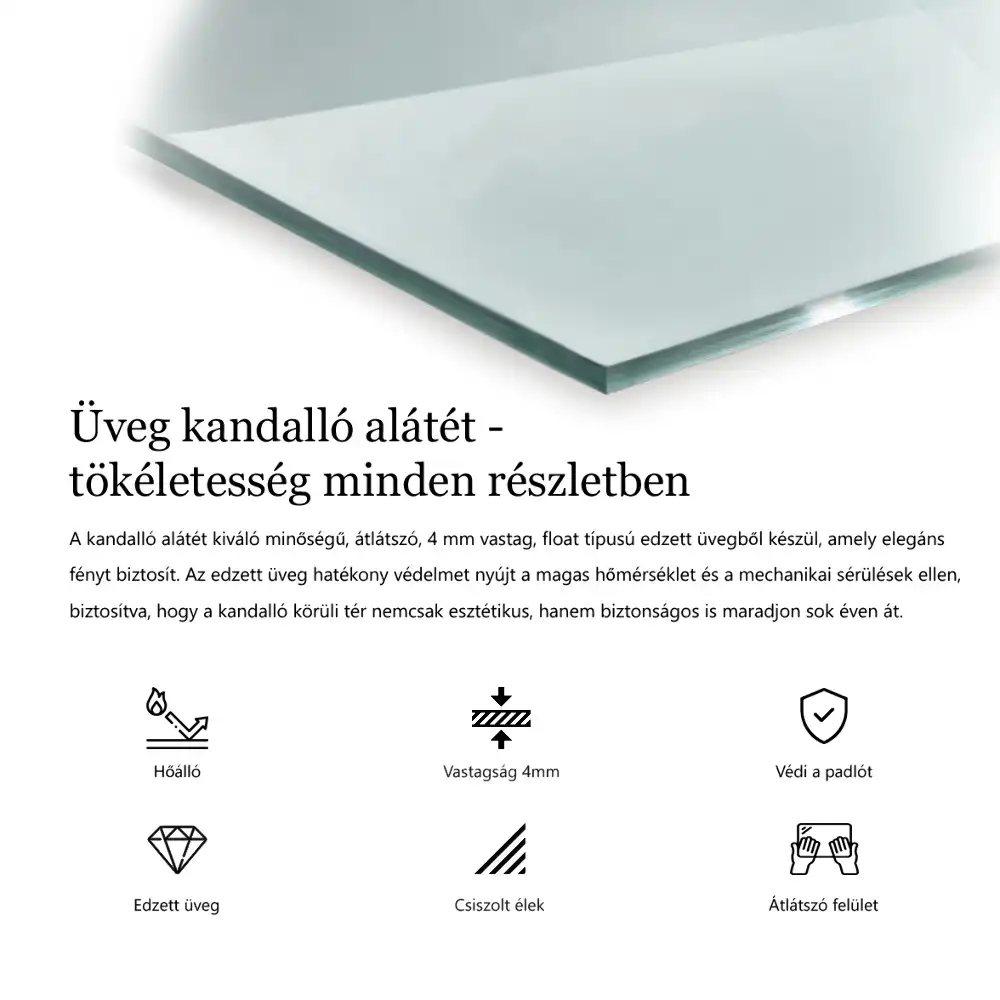 Átlátszó üveg kandalló alátét téglalap alakú