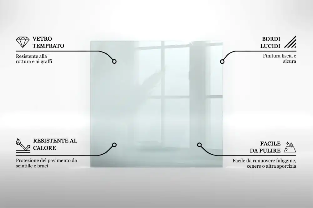 Átlátszó üveg kandalló alátét téglalap alakú
