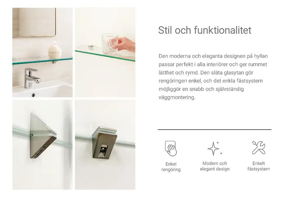 Átlátszó falra szerelhető fürdőszobai polc