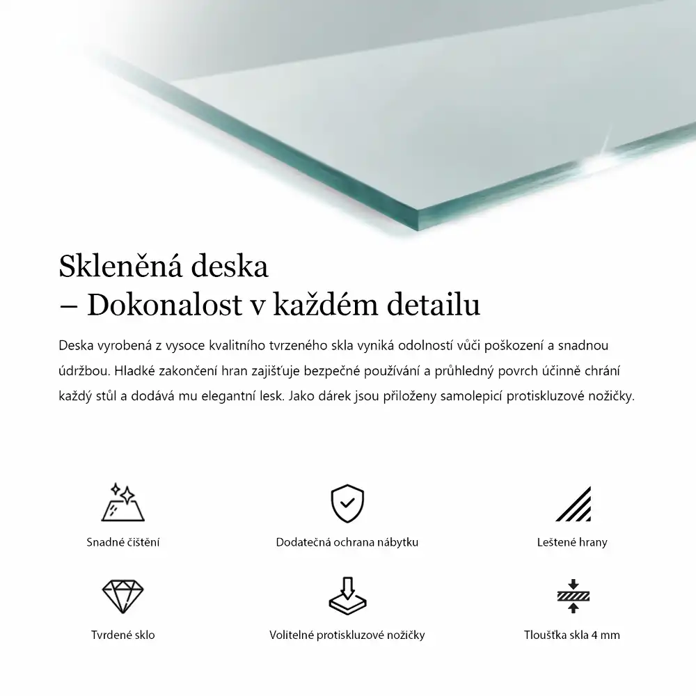 Átlátszó négyzet alakú üveglap asztalra