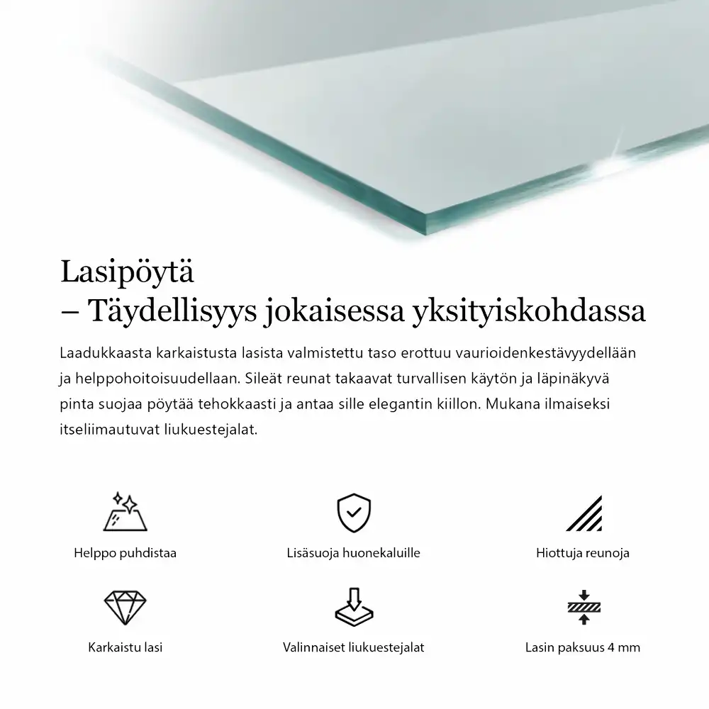 Átlátszó négyzet alakú üveglap asztalra