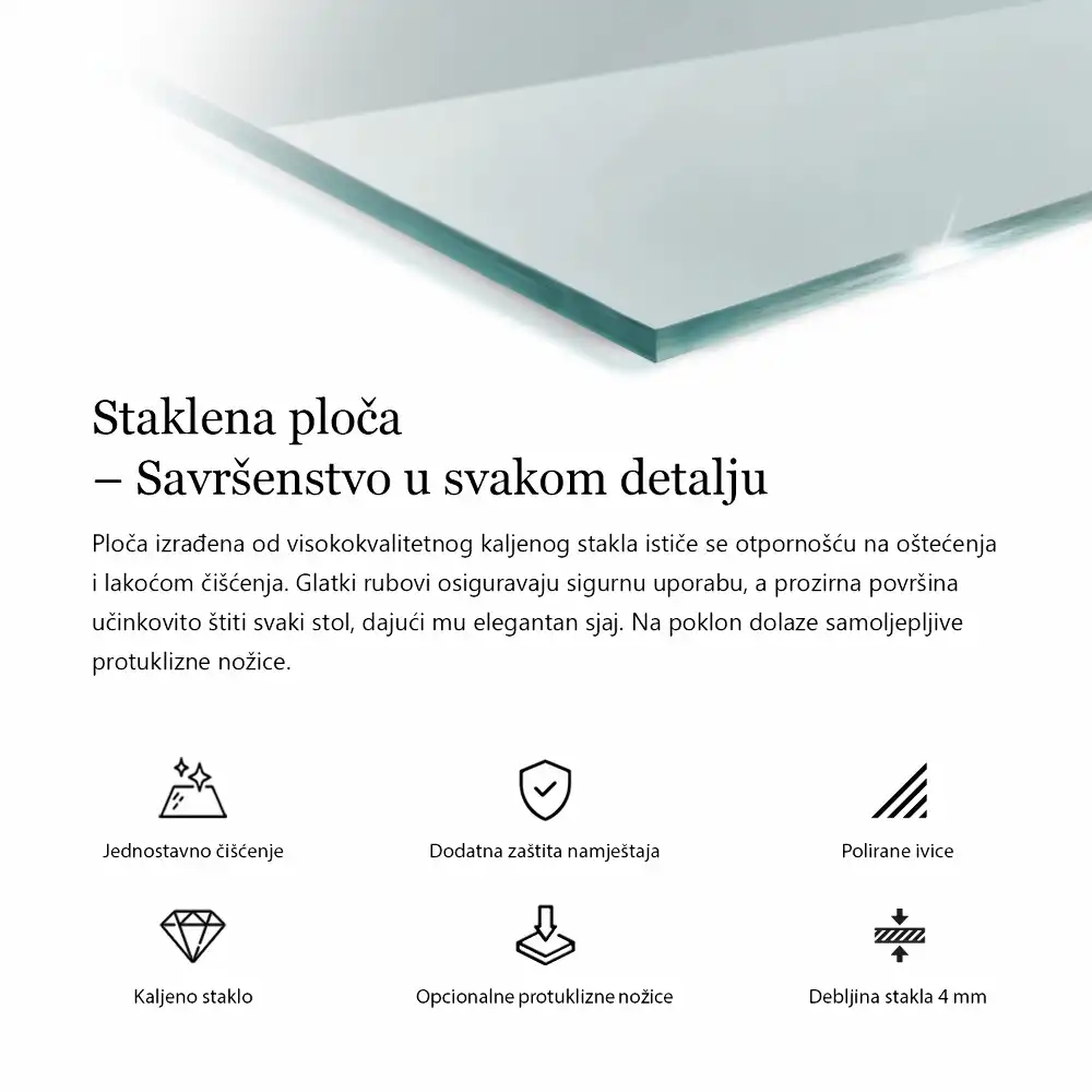 Átlátszó négyzet alakú üveglap asztalra