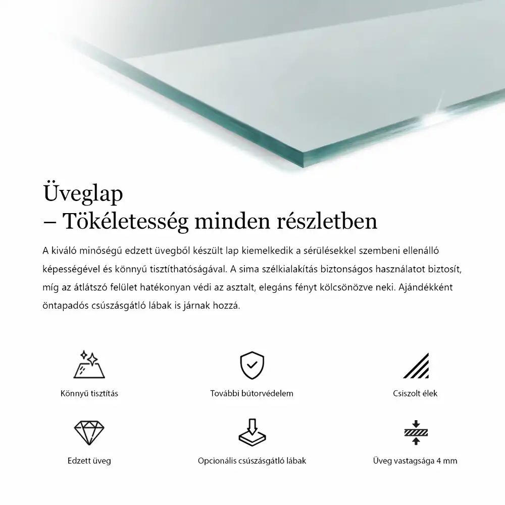 Átlátszó négyzet alakú üveglap asztalra